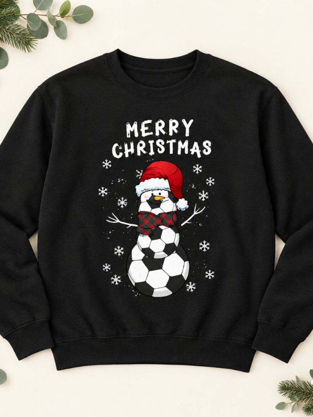 Snowman Soccer Ball Christmas Sweatshirt Football Santa Hat Unisex Xmas Gift